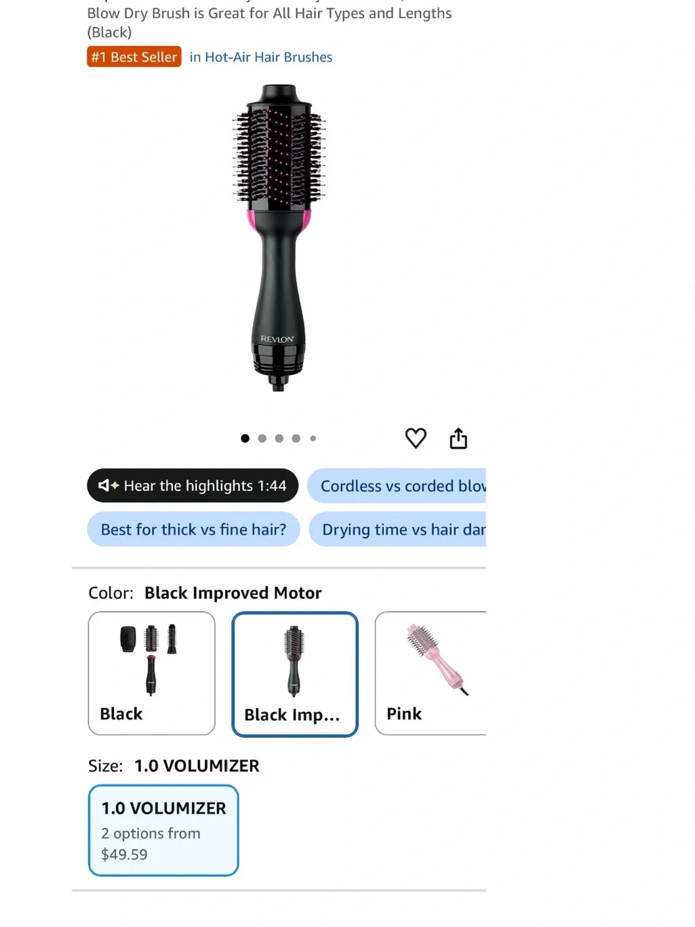Revlon Black and Pink Volumizer — Hair Dryer and Styler